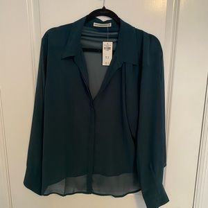Abercrombie Sheer Collared Button Down Shirt XL Green Blue